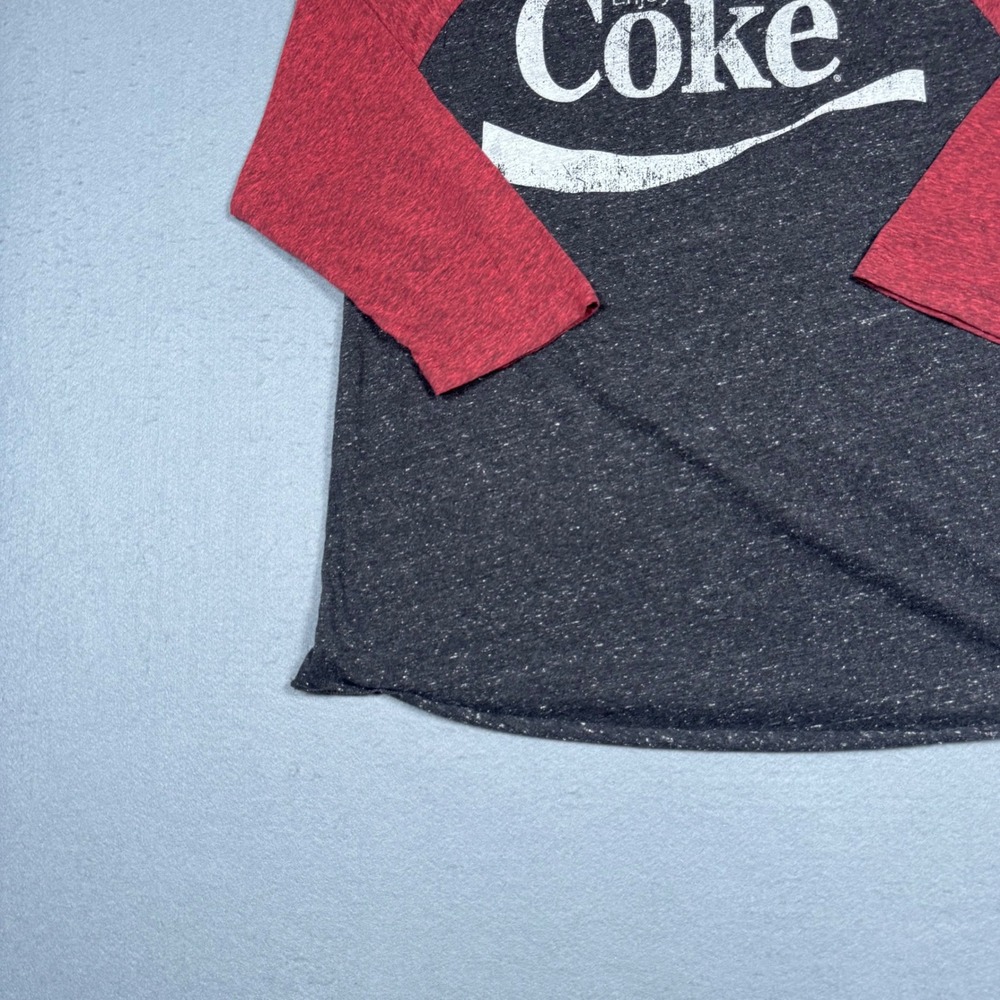 Coca-Cola Graphic Raglan T-Shirt Mens Large Black Red Baseball Style Distressed - Picture 10 of 11